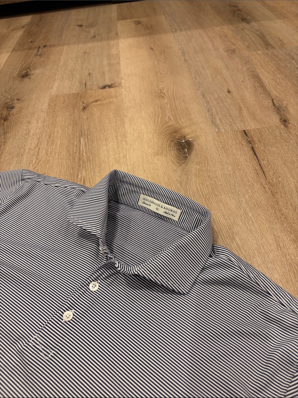 Men's Holderness & Bourne Blue & White Micro-Stripe Polo Shirt